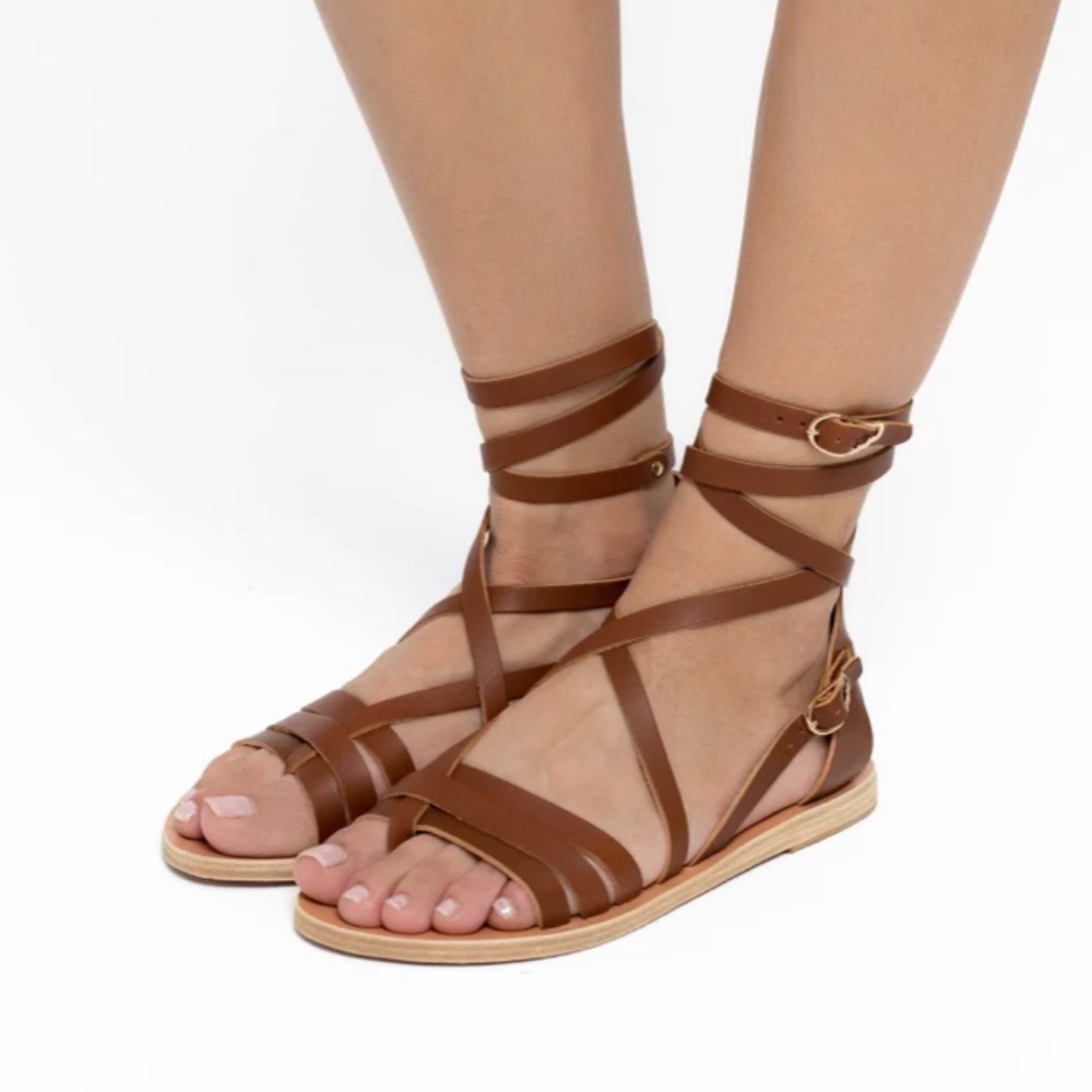 Ancient Greek Sandals Satira gladiator sandal 36 chestnut strappy flat boho vibe